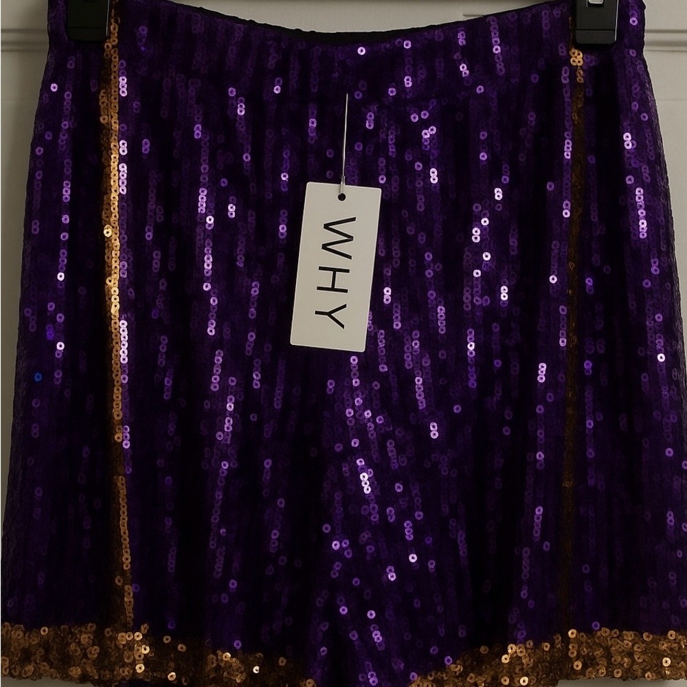 Purple Sequin Shorts with Gold Accents